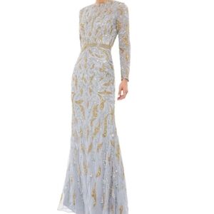 Mac Duggal Gold and Silver Long Sleeve Gown
